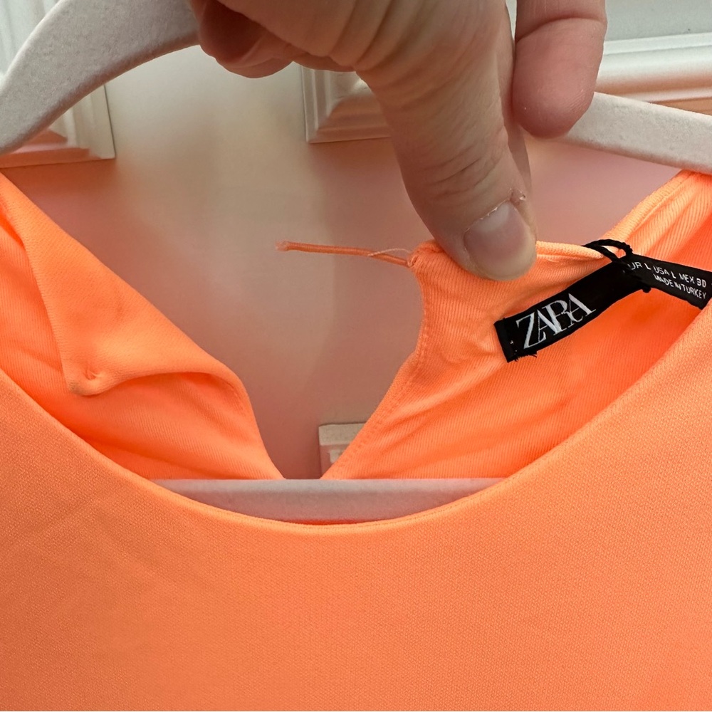 Zara Neon Orange Draped Dress - Size LARGE - Picture 8 of 8